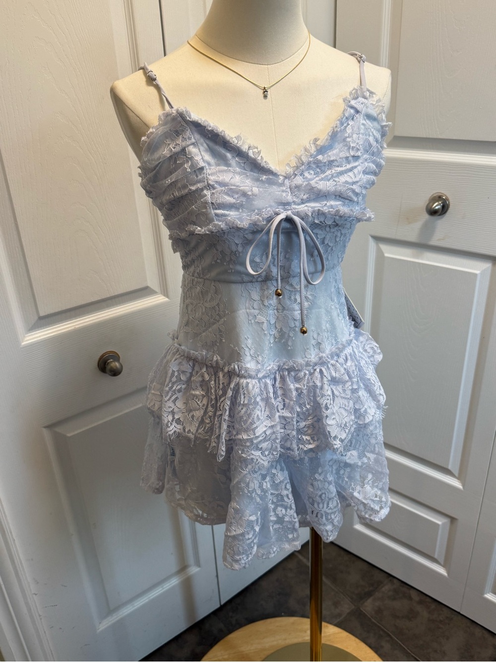 Angel Biba Pale Baby Blue Lace Ruffle Mini Dress